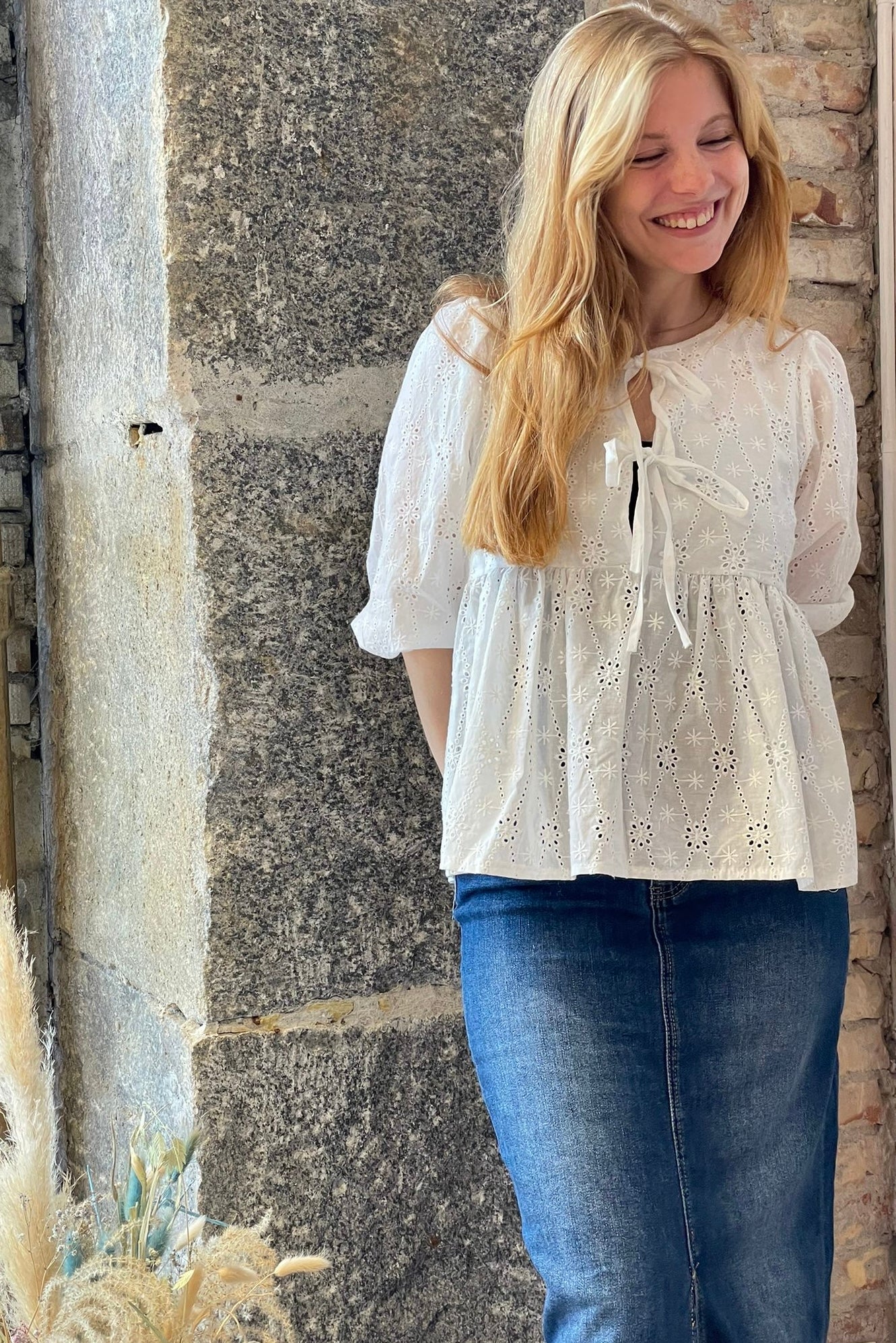 Broderie Anglase Tie Blouse
