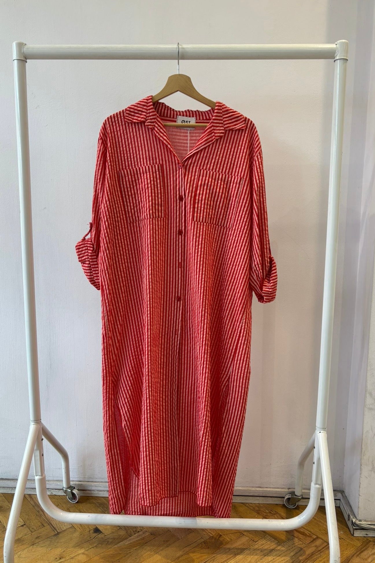 Helene Striped Shirt Dress -Red - Øst London