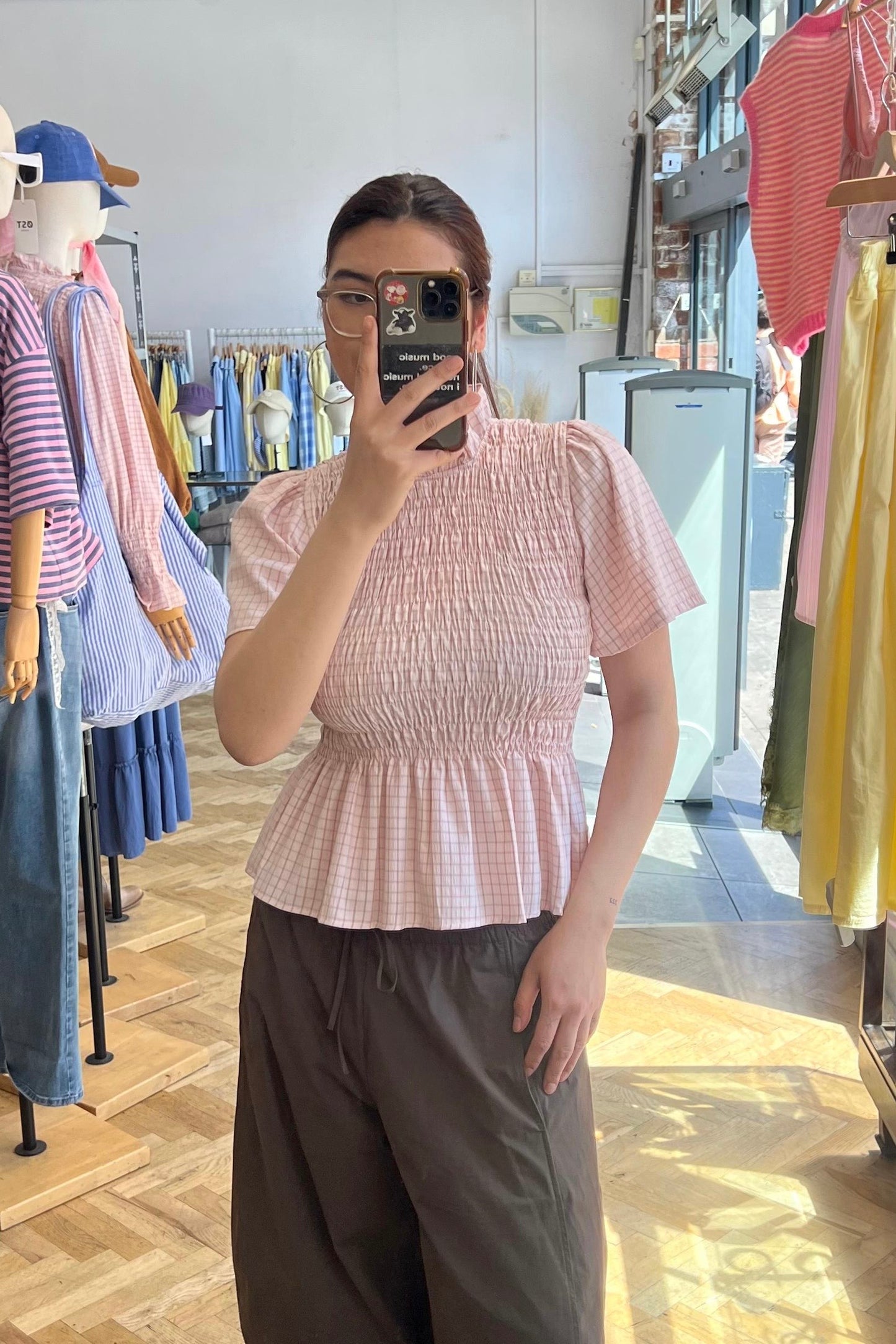 Leonora Smocked Blouse Short Sleeve -Rosa