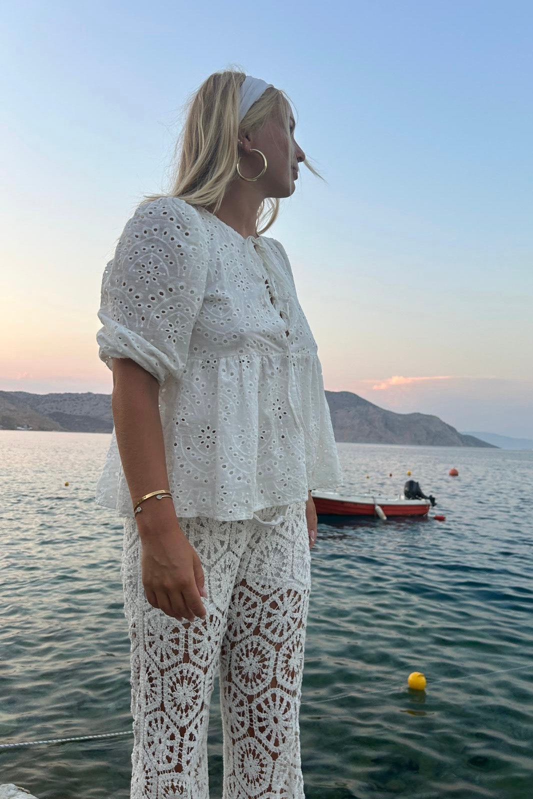 Broderie Anglase Tie Blouse