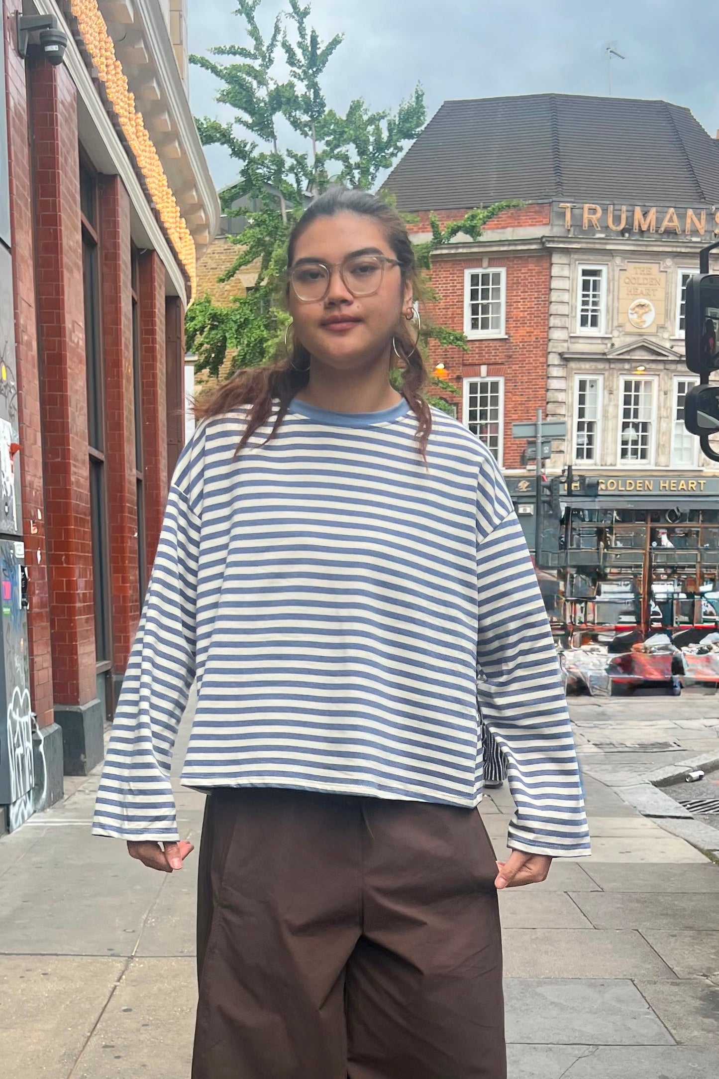 Anna Crewneck -White/Denim
