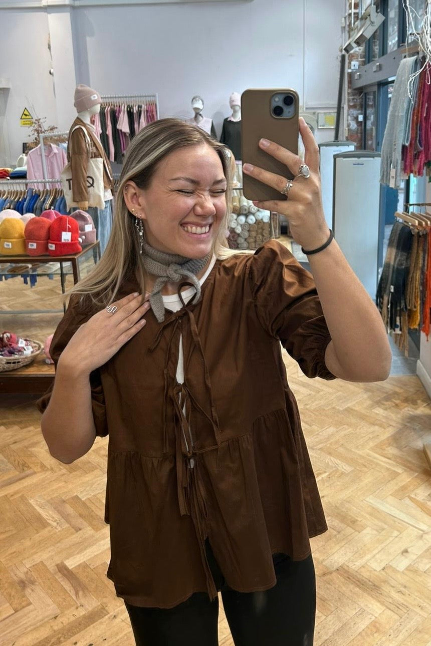 Charlotte Tie Blouse -Brown