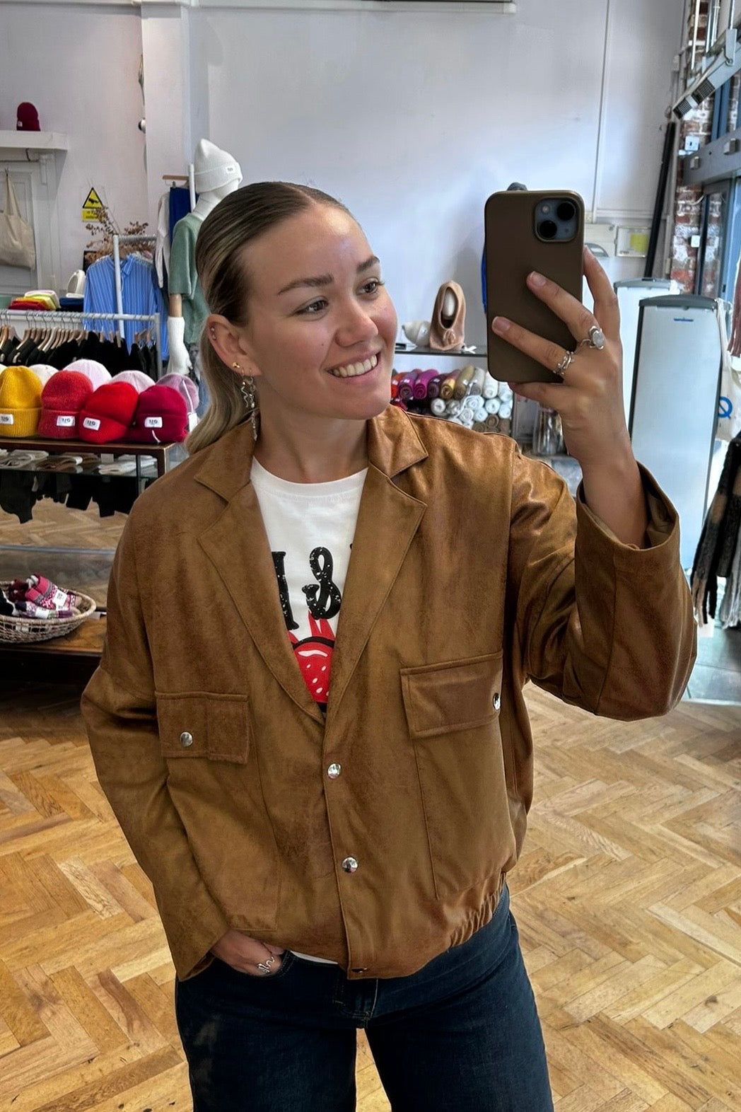 Rakel Vegan Leather Jacket -Cognac