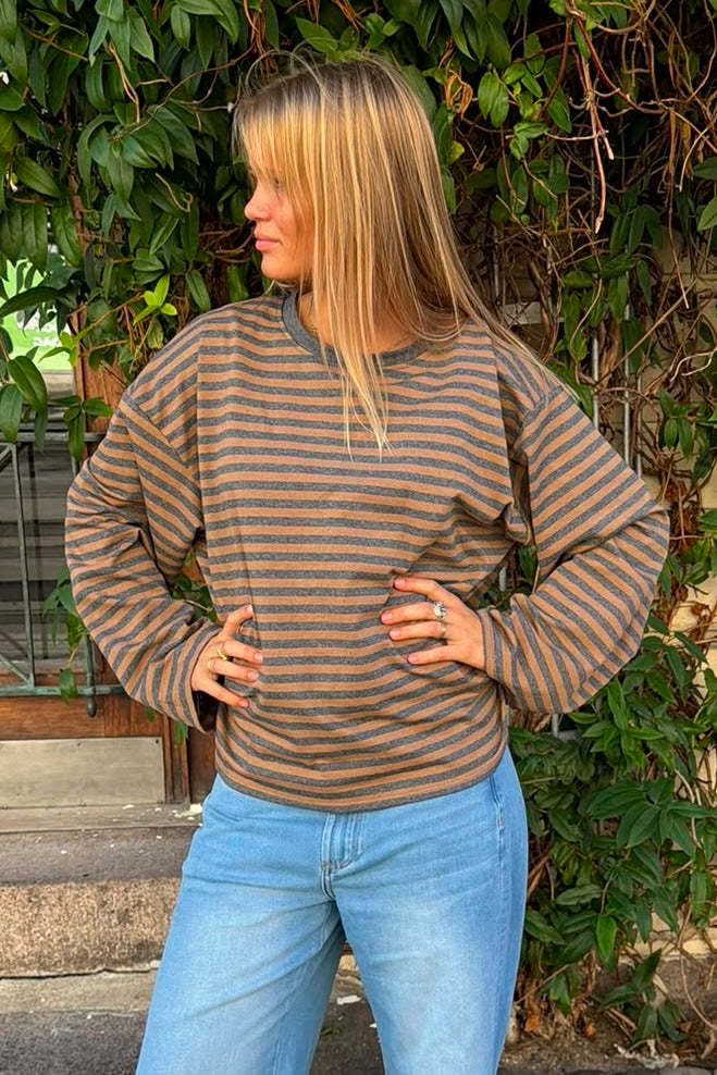 Anna Crewneck -Grey/Coffe