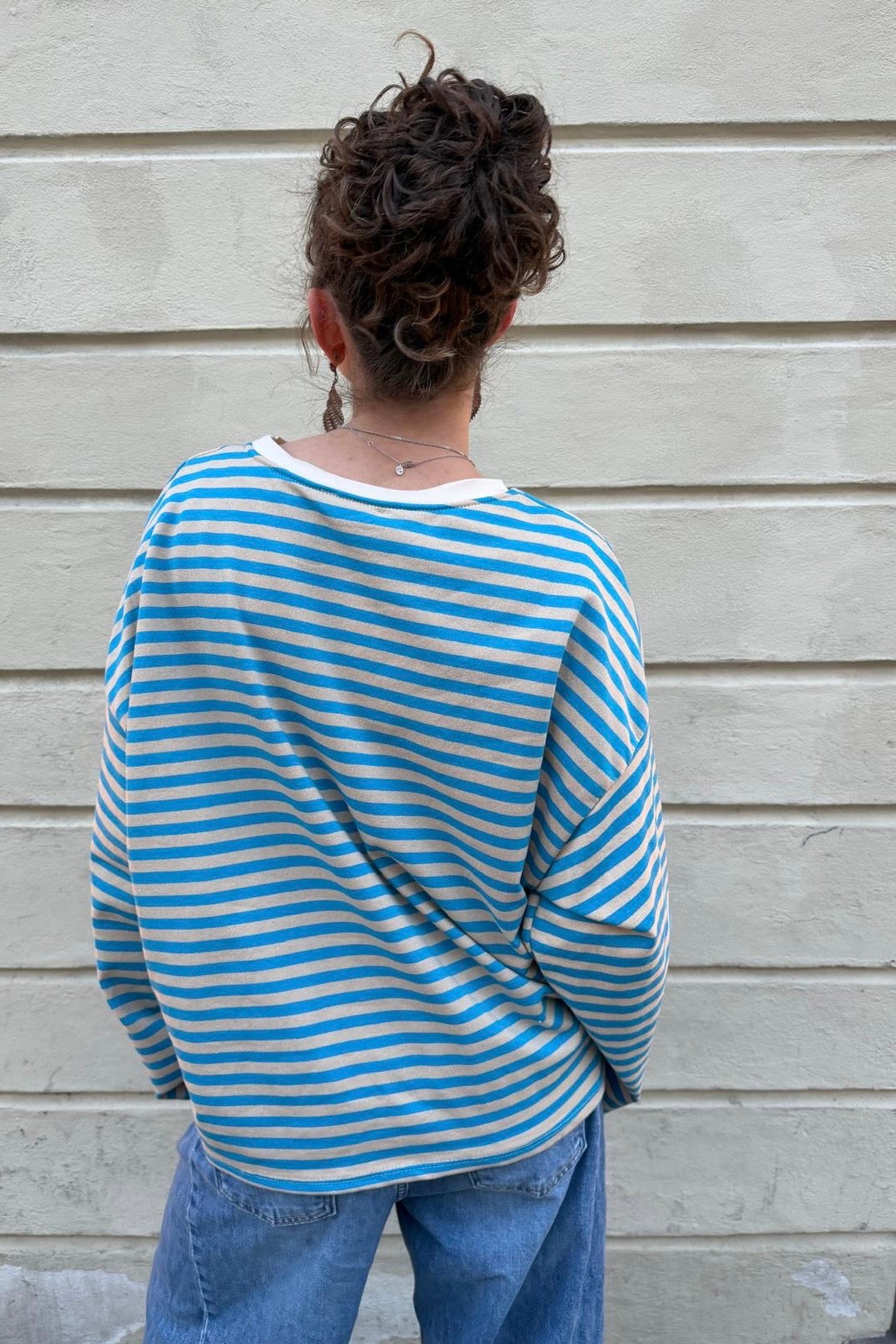 Anna Crewneck -Blue/Cream - Øst London