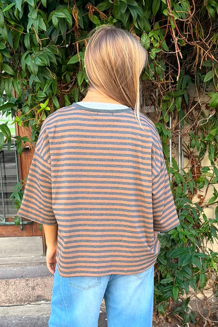 Else Striped T-Shirt -Grey/Coffe