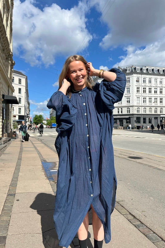 Freja Summer Cotton Dress -Navy