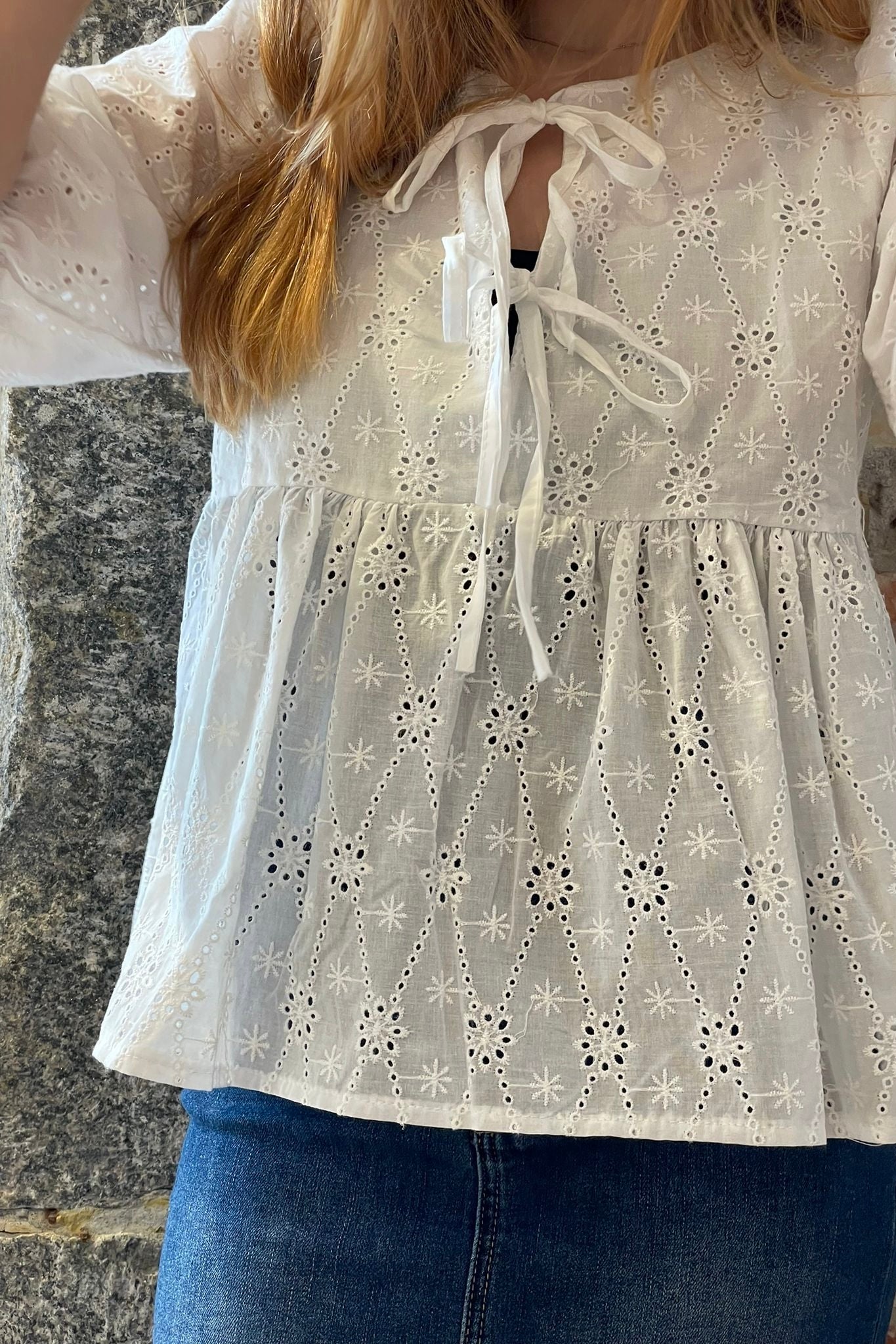 Broderie Anglase Tie Blouse