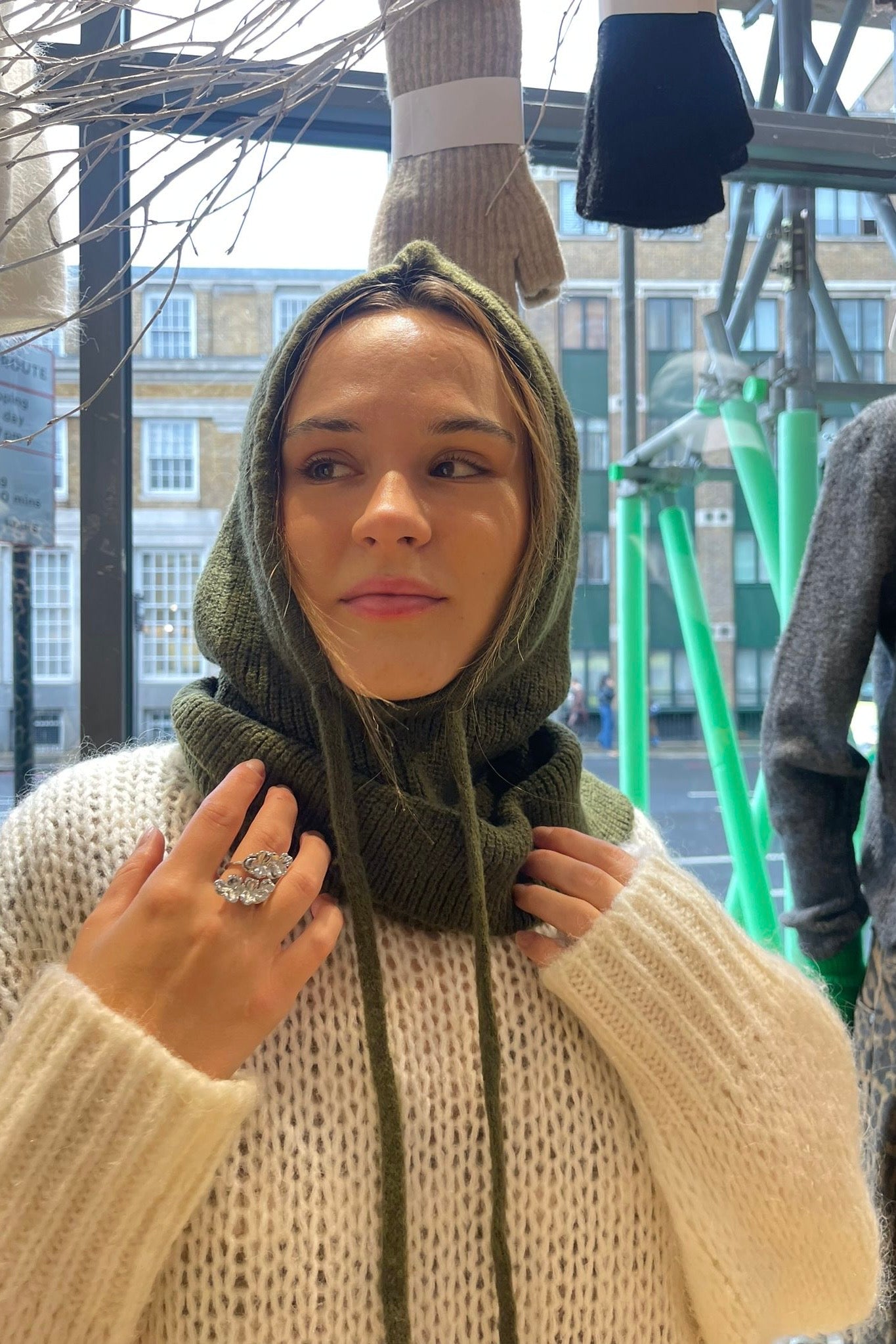 Cashmere Balaclava hood Khaki
