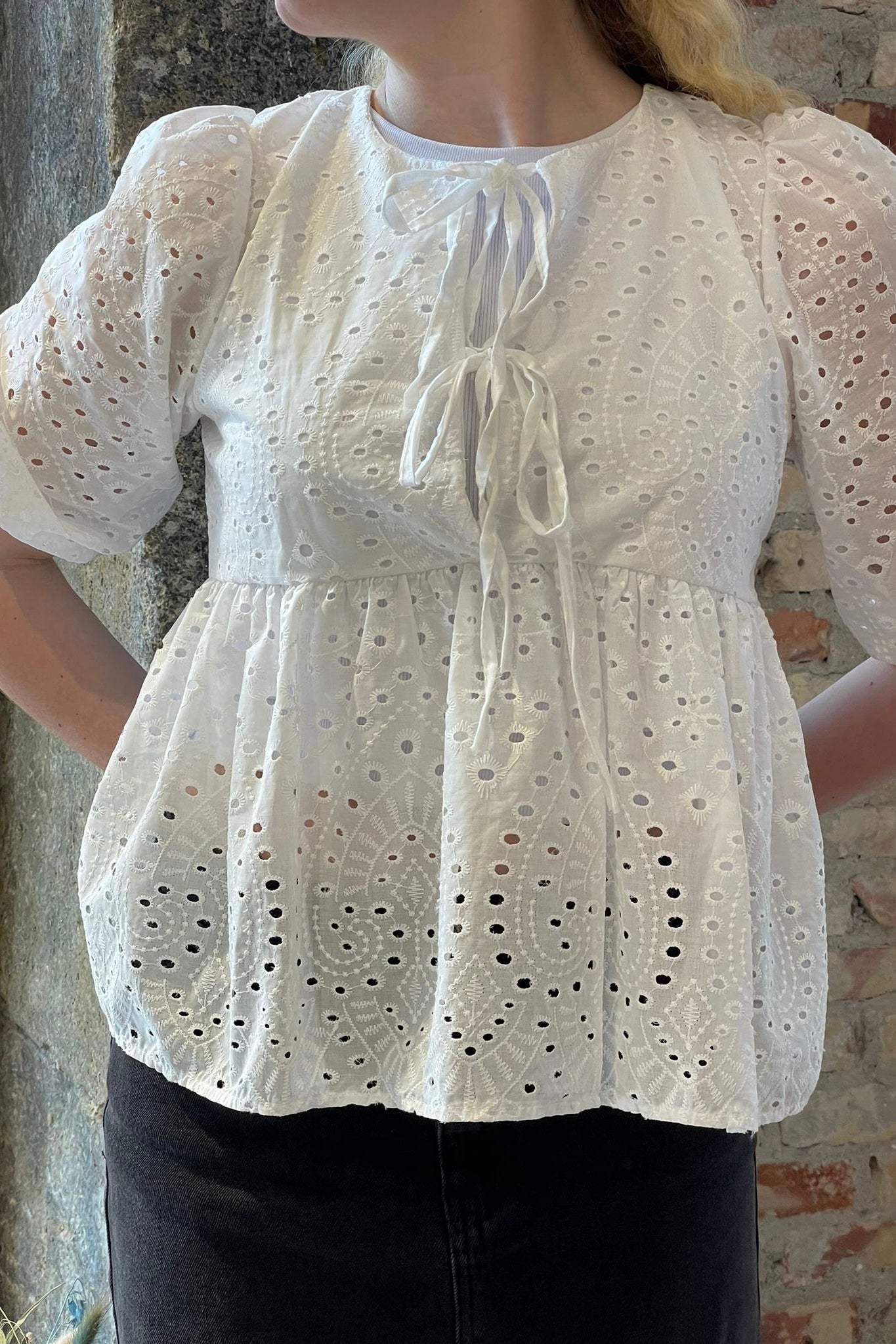 Broderie Anglase Tie Blouse