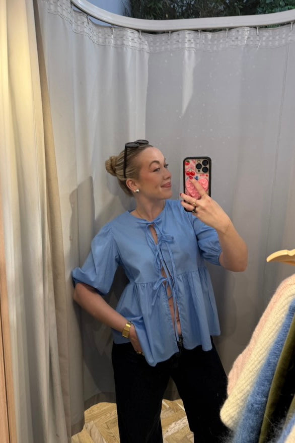 Charlotte Tie Blouse -Light Blue