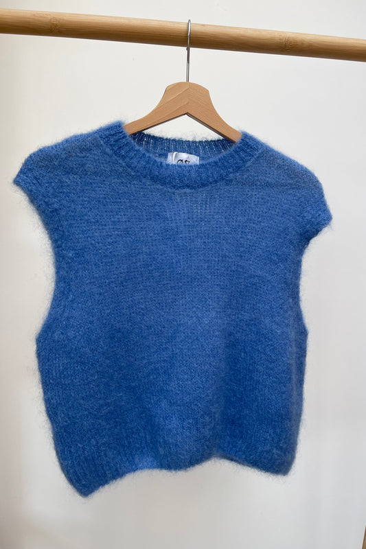 Mohair waistcoat round neck Blue