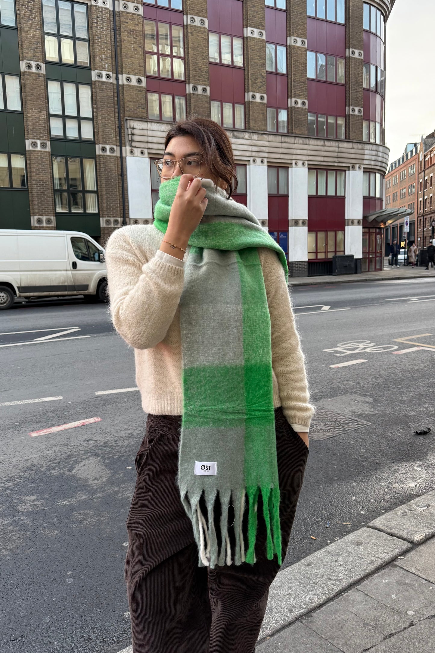 Pernille Oversized Scarf -Green tartan