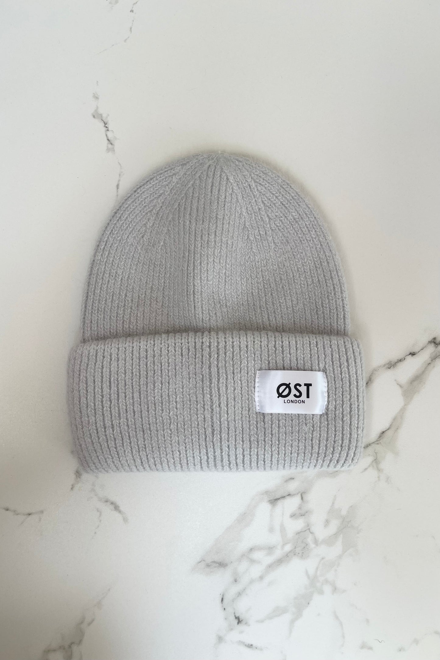 Angora Knitted Beanie warm hat Light grey