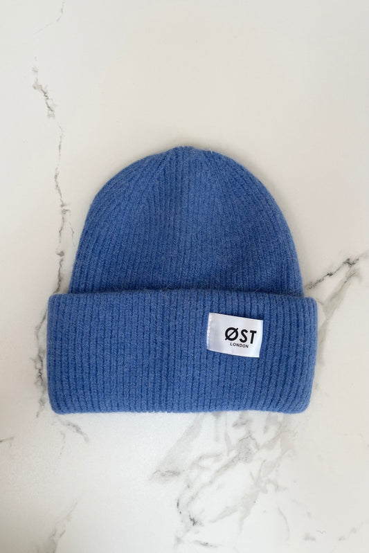 Cornflower blue beanie angora warm hat