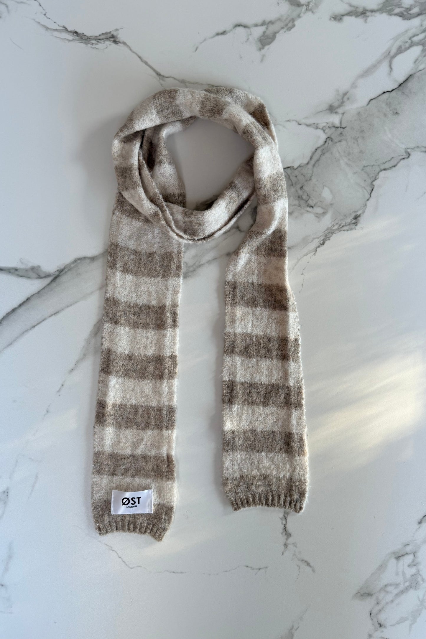 Gunhild Long Striped Scarf -Taupe/Cream
