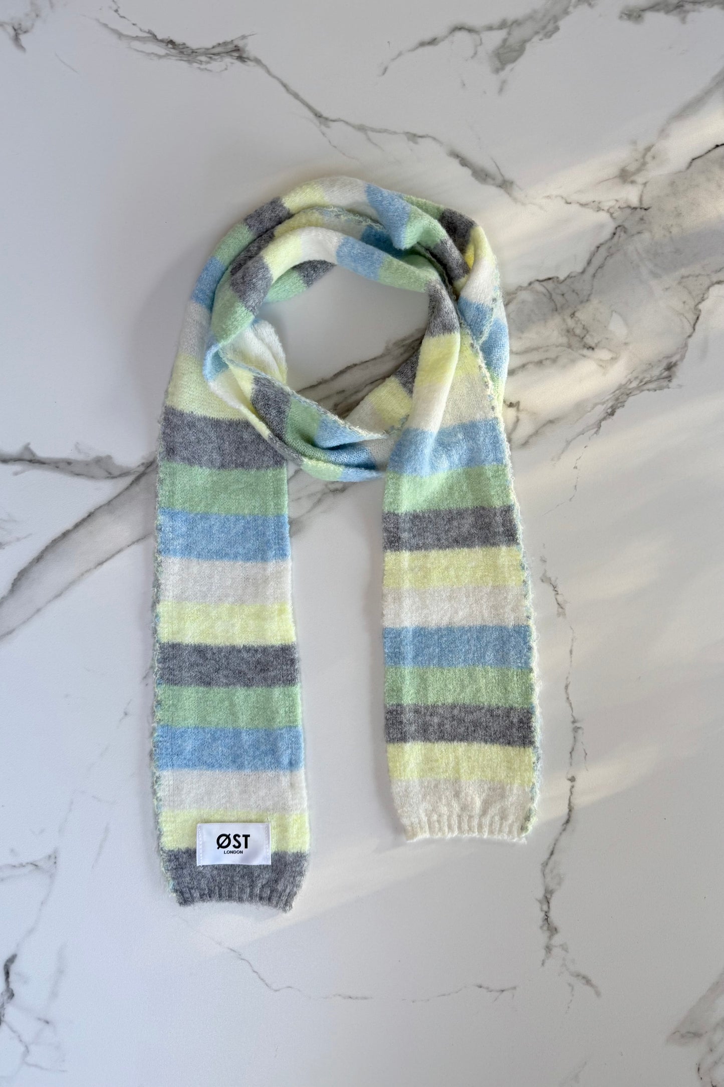 Gunhild Long Striped Scarf -Green/Blue/Grey