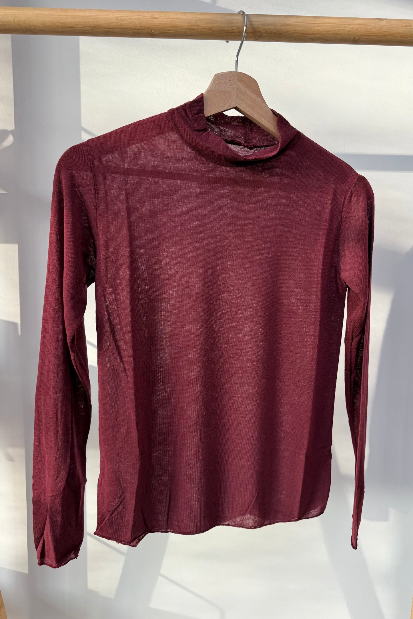 Mille Cashmere Base layer Mock Neck Top -Bordeaux