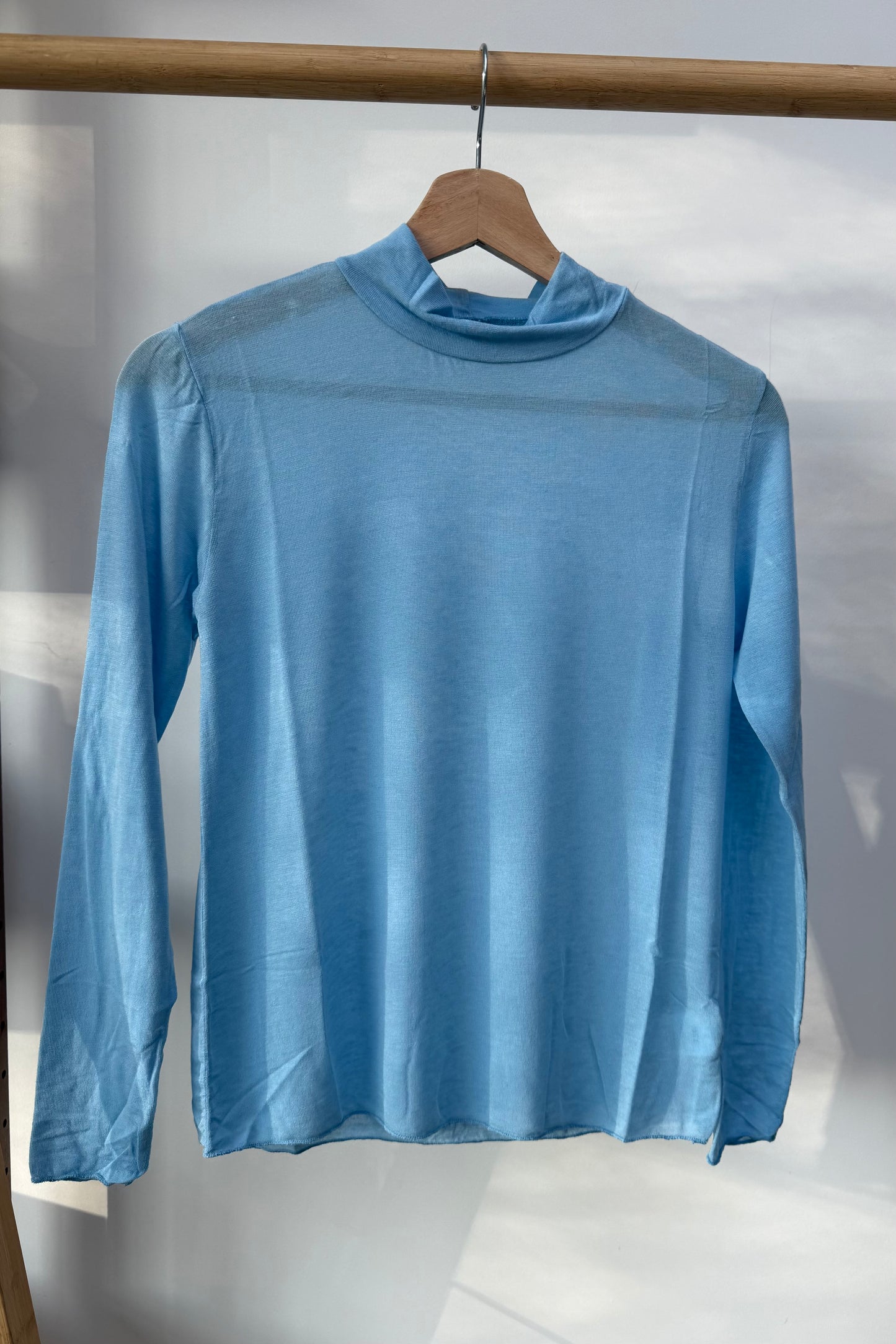 Mille Cashmere Base layer Mock Neck Top -Sky