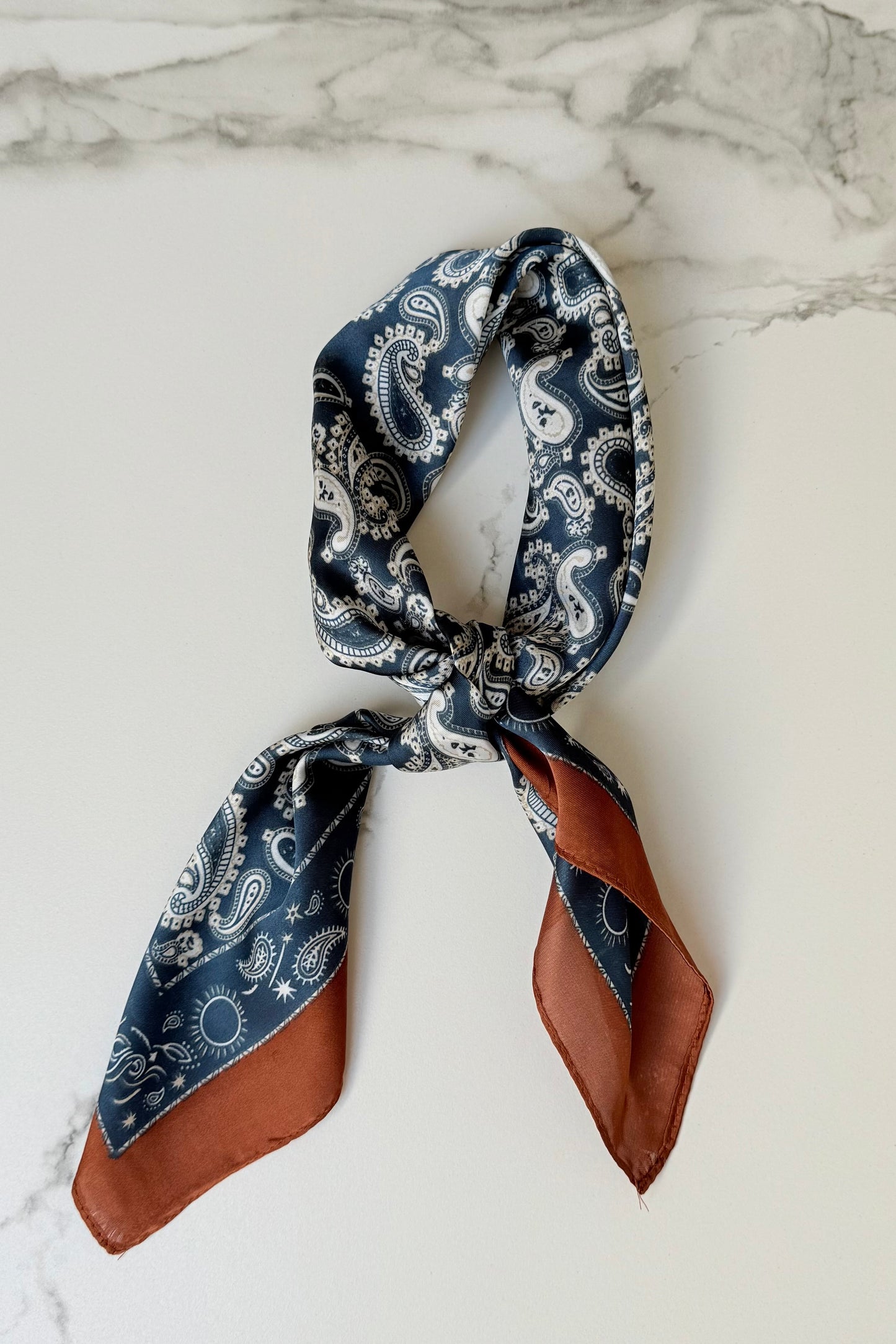 Vilja Scarf -Blue Paisley Brown Border