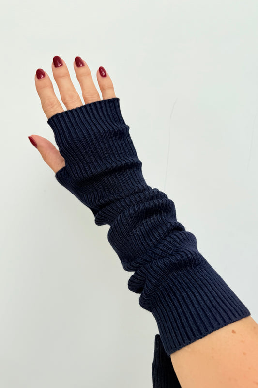 Thyra Long Chasmere Mittens -Navy