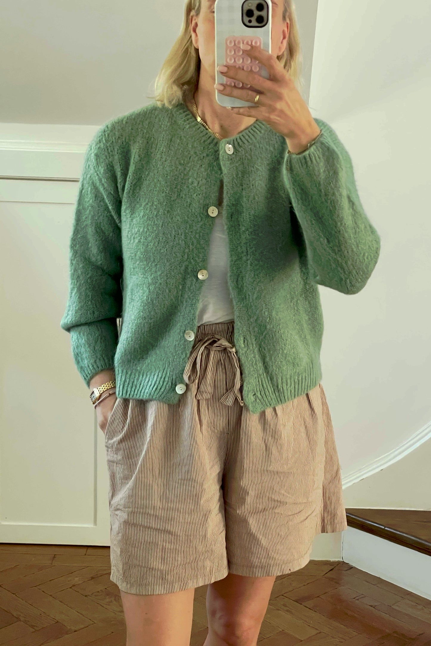 woman mohair cardigan round neck