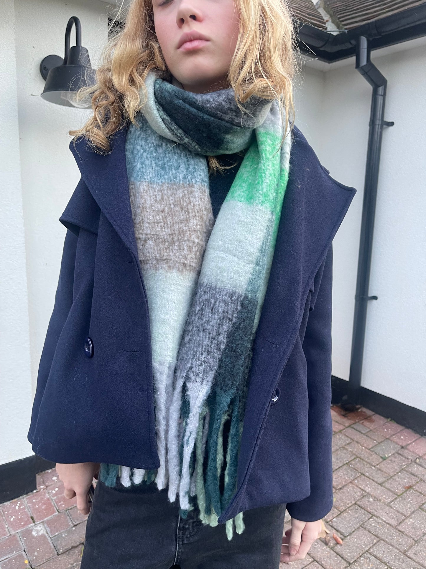 warm big winter scarf tartan colourful