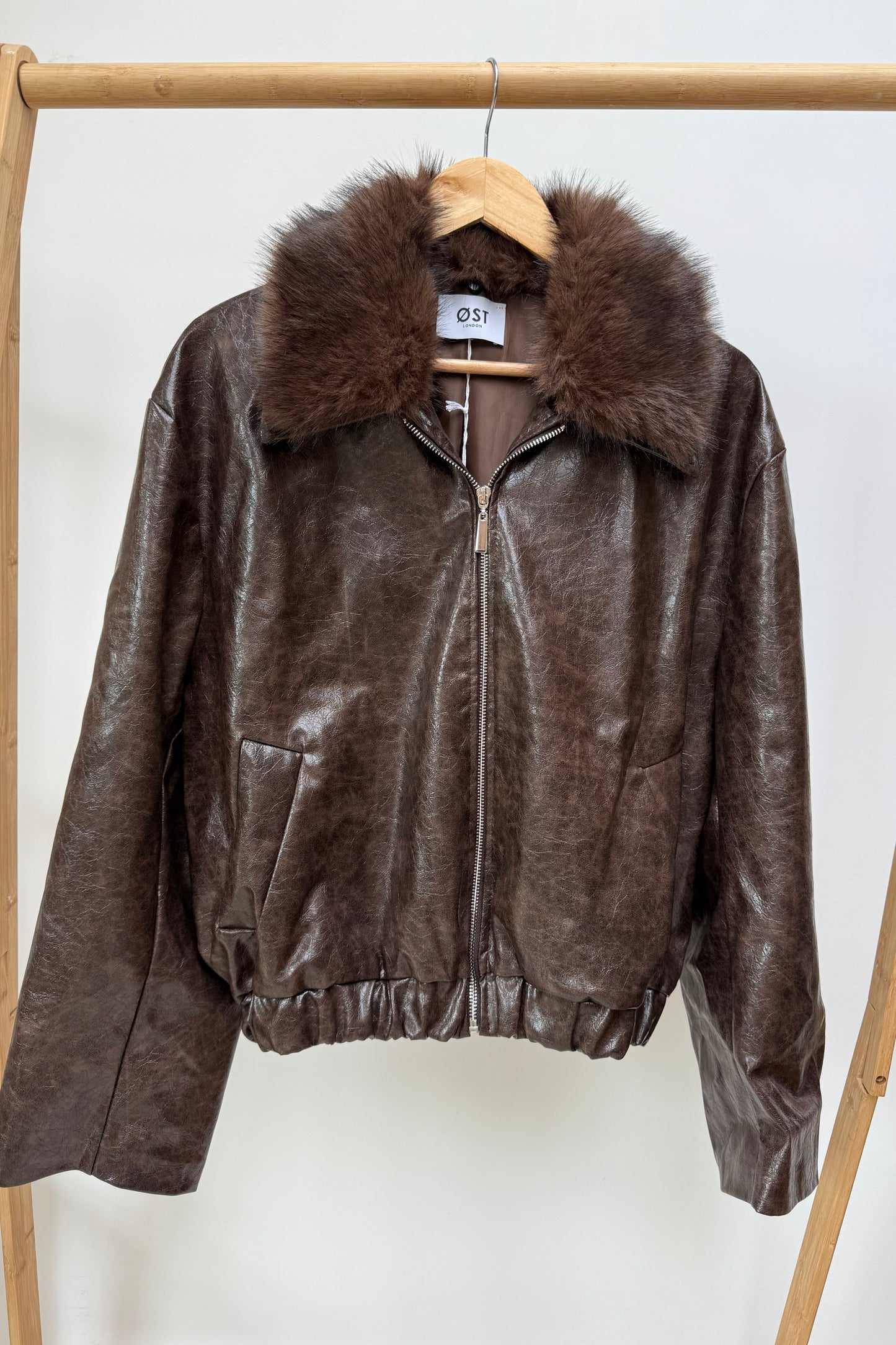 Bolette Vegan Leather Bomber Jacket -Brown