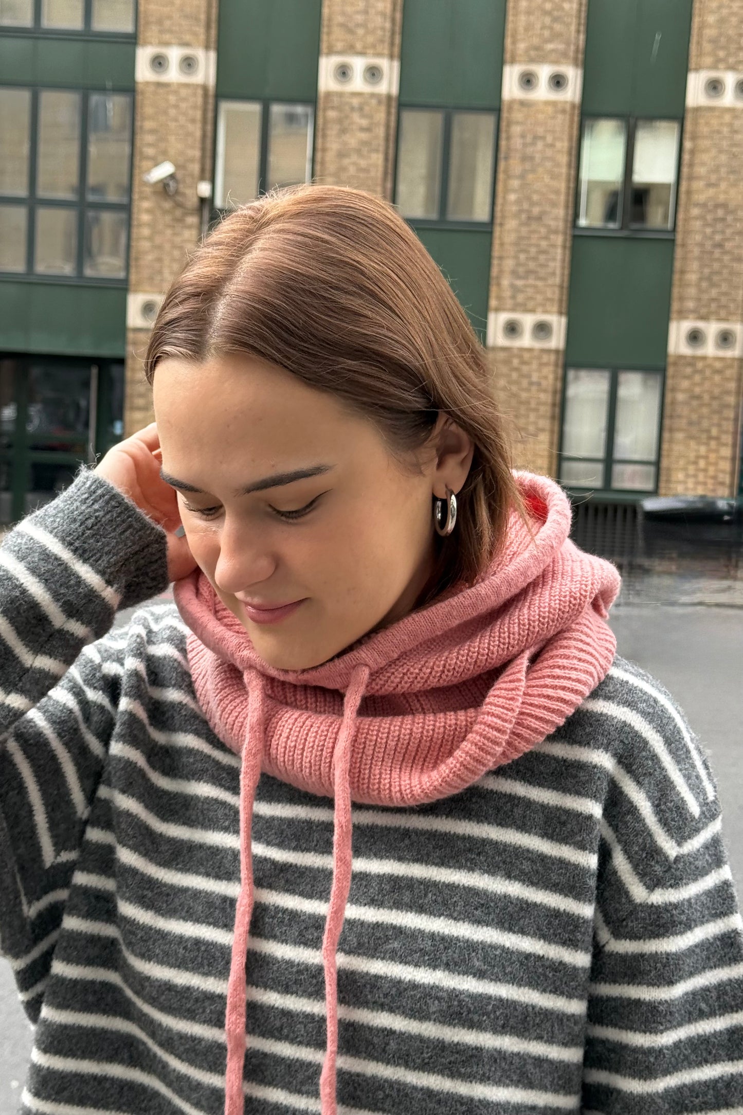 woman wearing a rosa cashmere balaclava