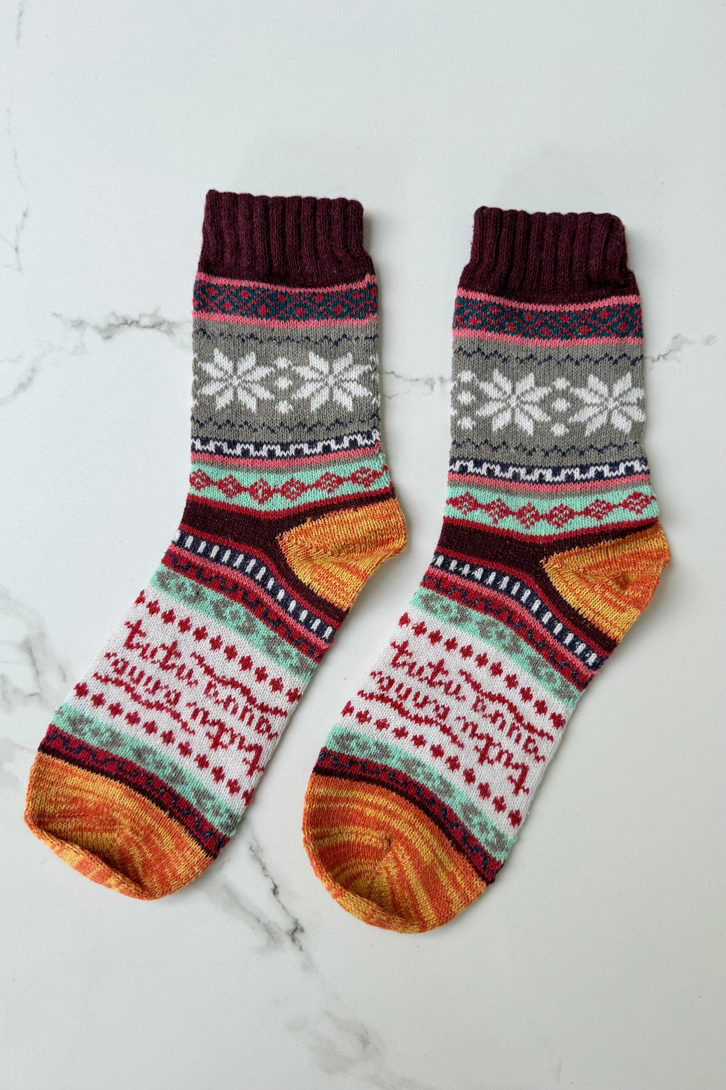 Fair Isle Wool Sicks -Bordeaux