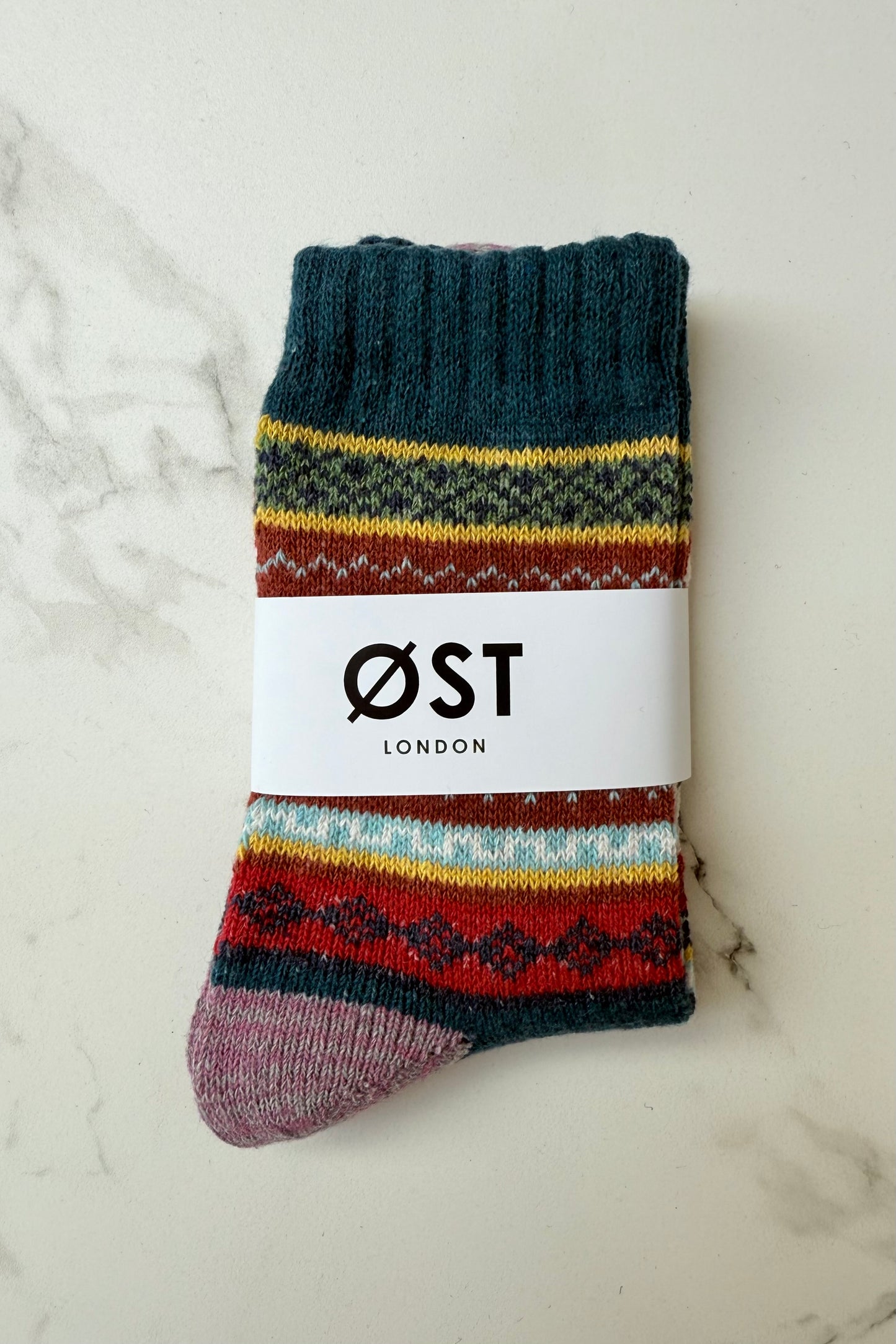 Fair Isle Wool Socks-Petroleum