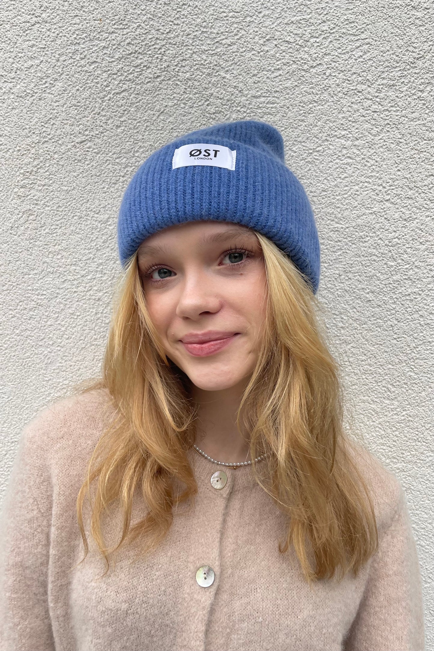 Angora Beanie warm hat blue