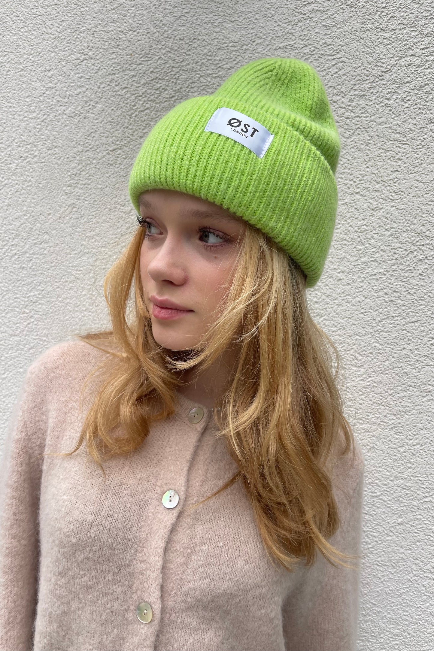 Clara Angora Beanie-Lime