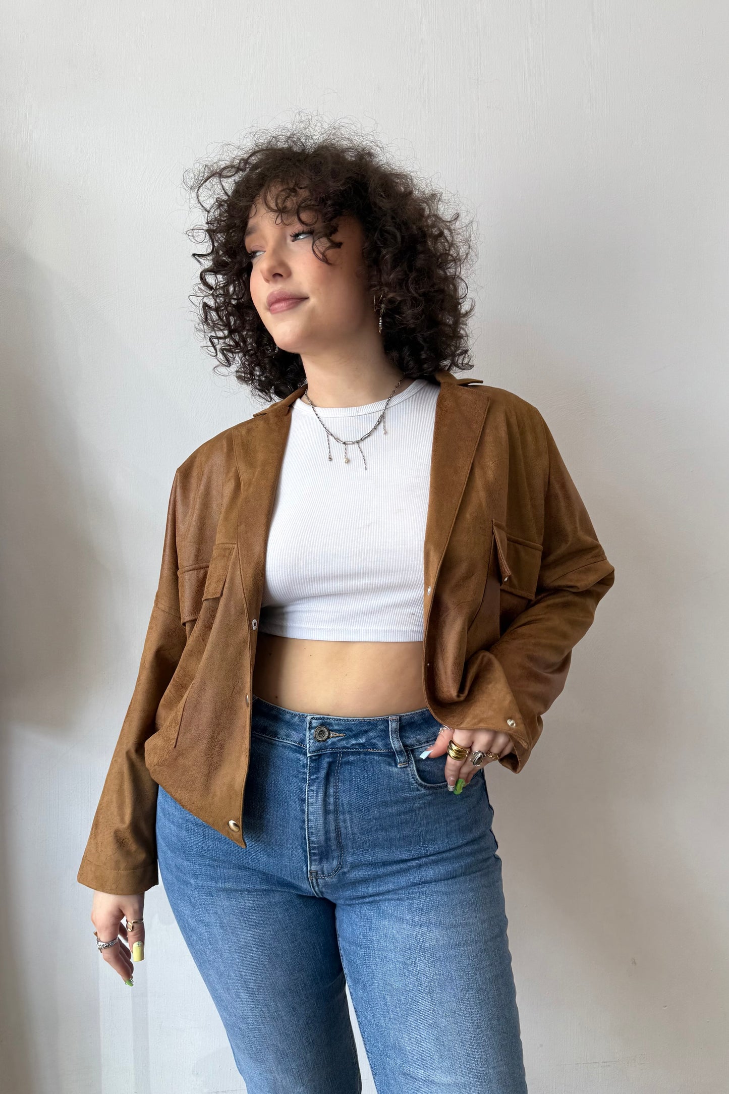 Rakel Vegan Leather Jacket -Cognac