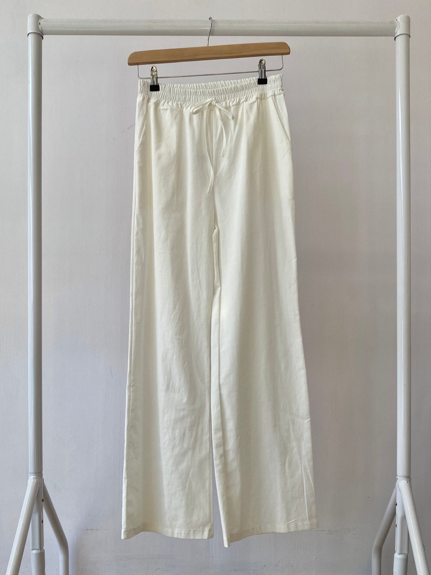 Ladies Cotton summer tie trousers White