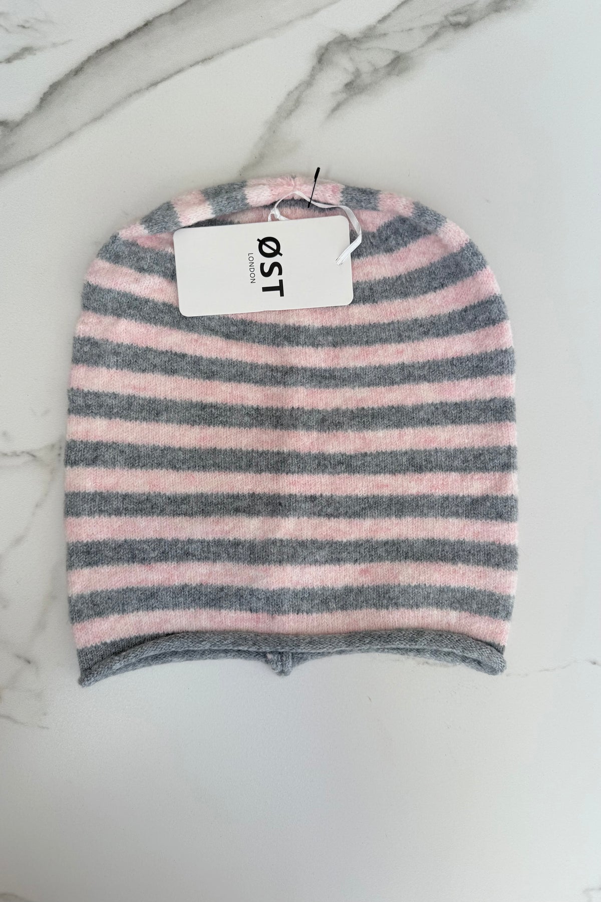 Striped Beanie -Soft Pink/Grey