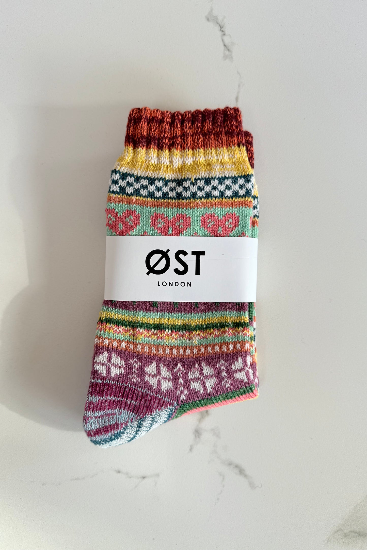 Fair Isle Wool Socks -Rust