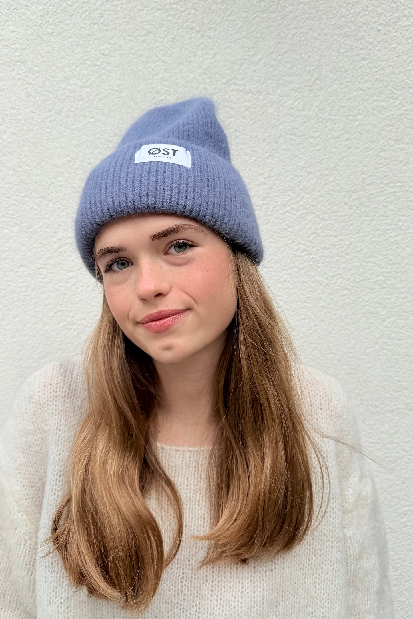 Clara Angora Beanie-Denim Blue