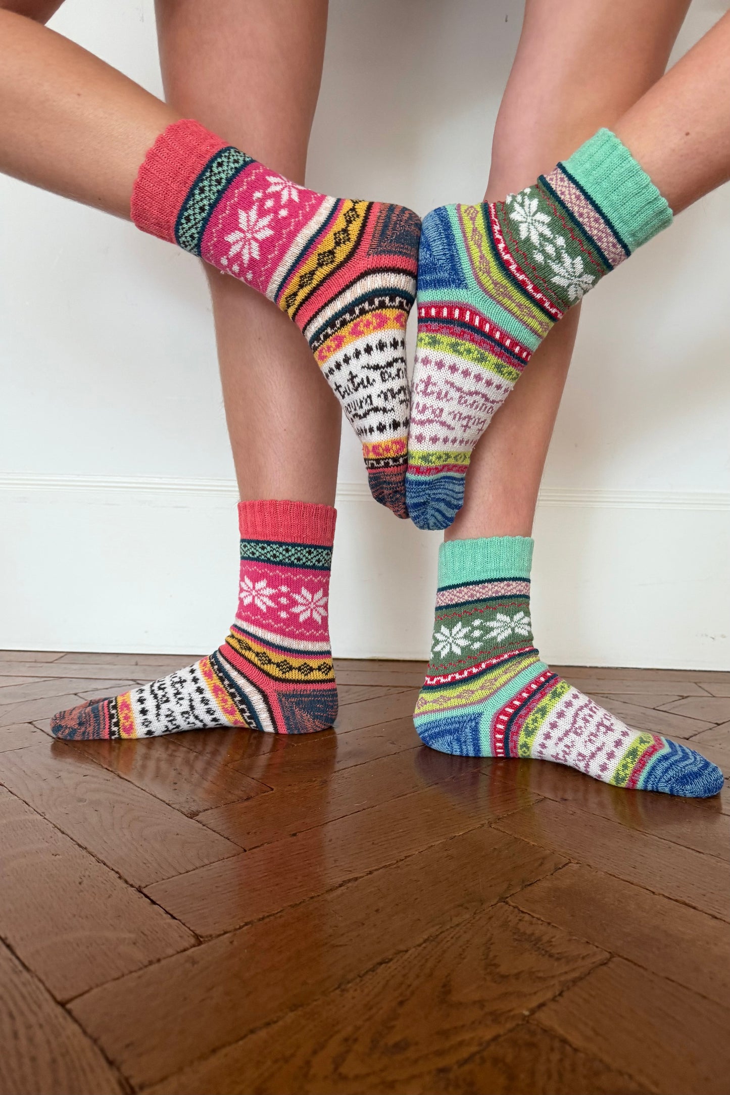 Fair Isle Wool Socks -Pink