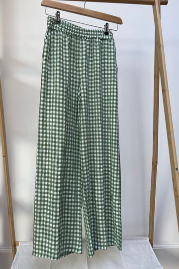 Green gingham trousers