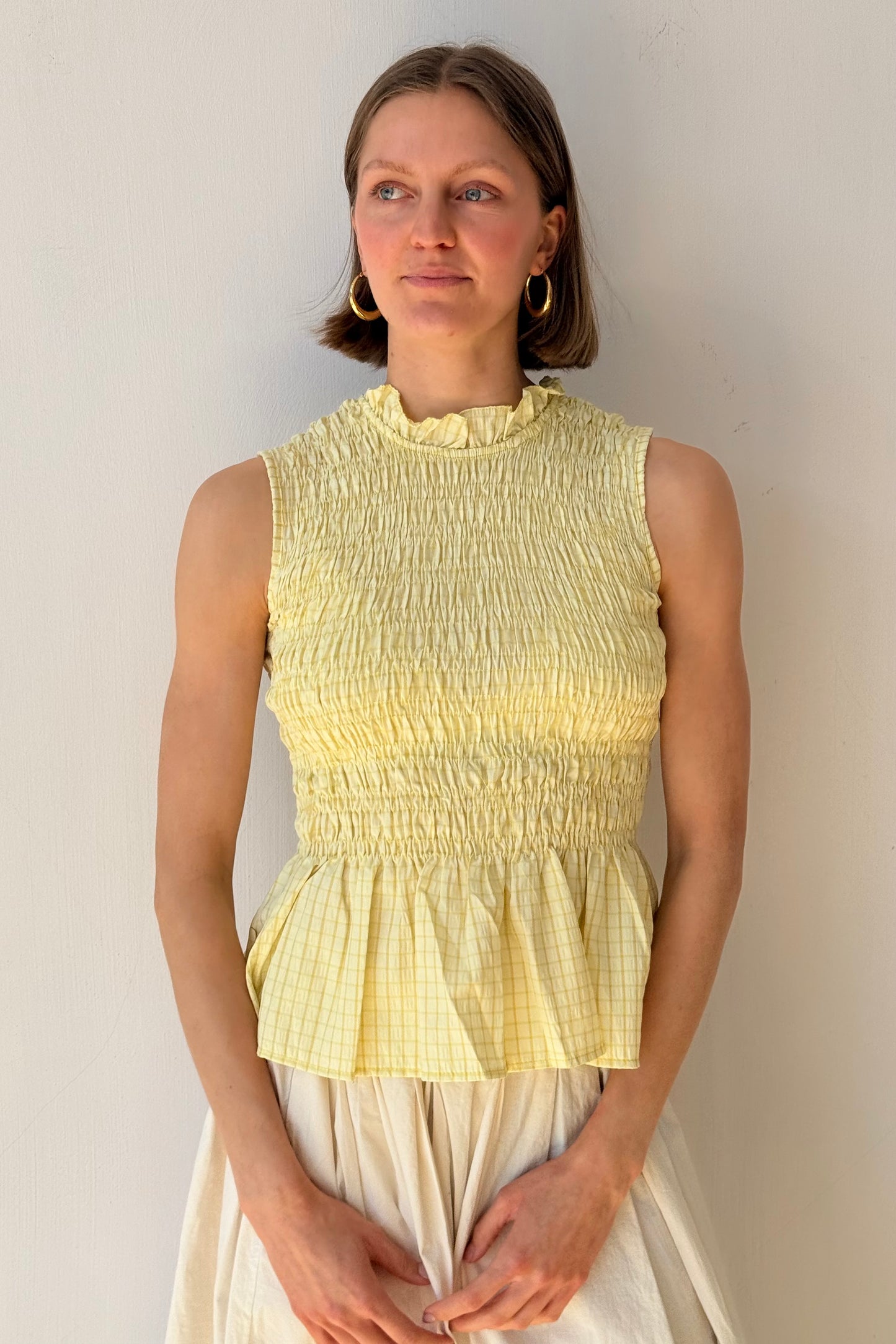 Leonora Smocked Blouse Sleeveless -Lemon - Øst London