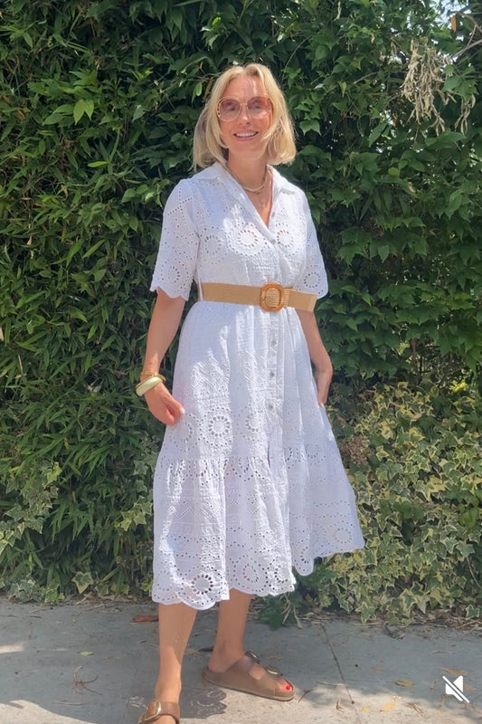 Broderie Anglase Shirt Dress -White