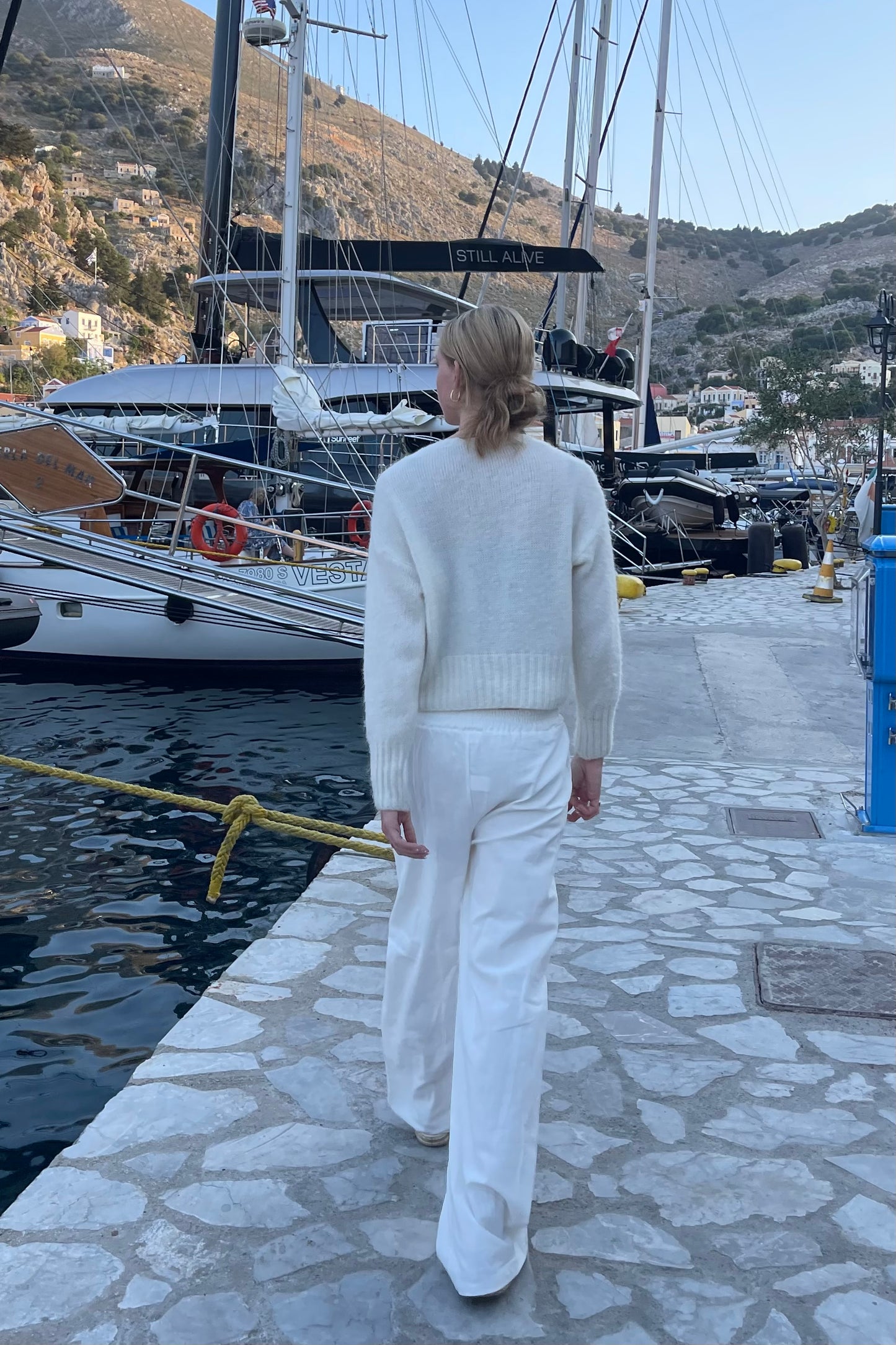Ladies Cotton summer tie trousers White