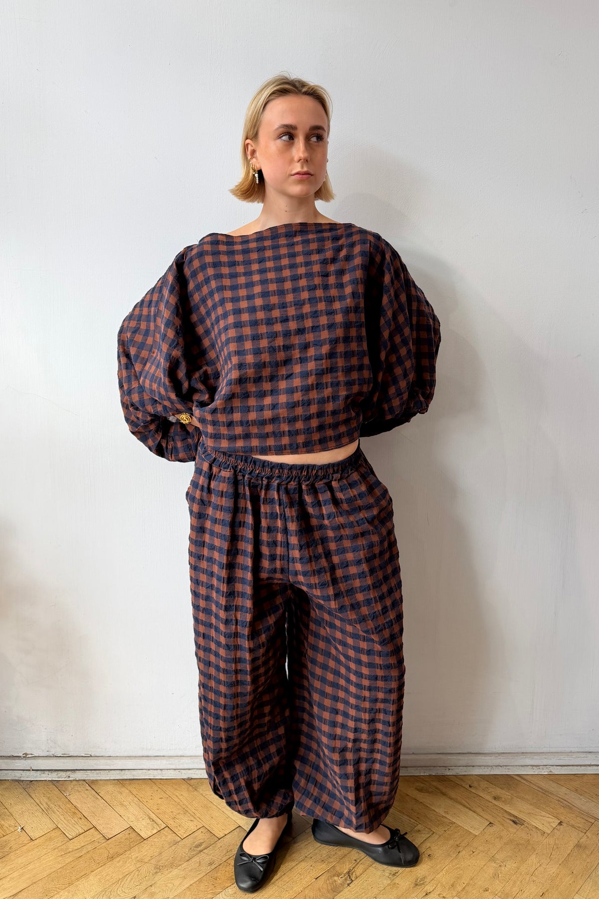 Margrethe Blouse -Brown Gingham