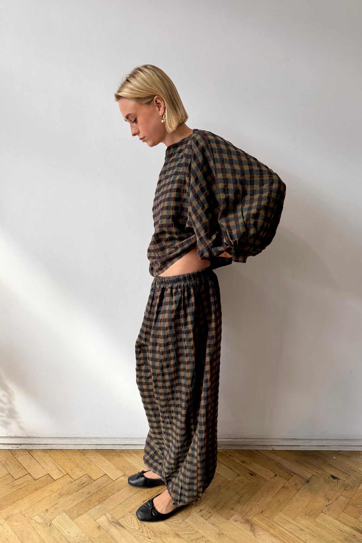 Margrethe Blouse -Green Gingham