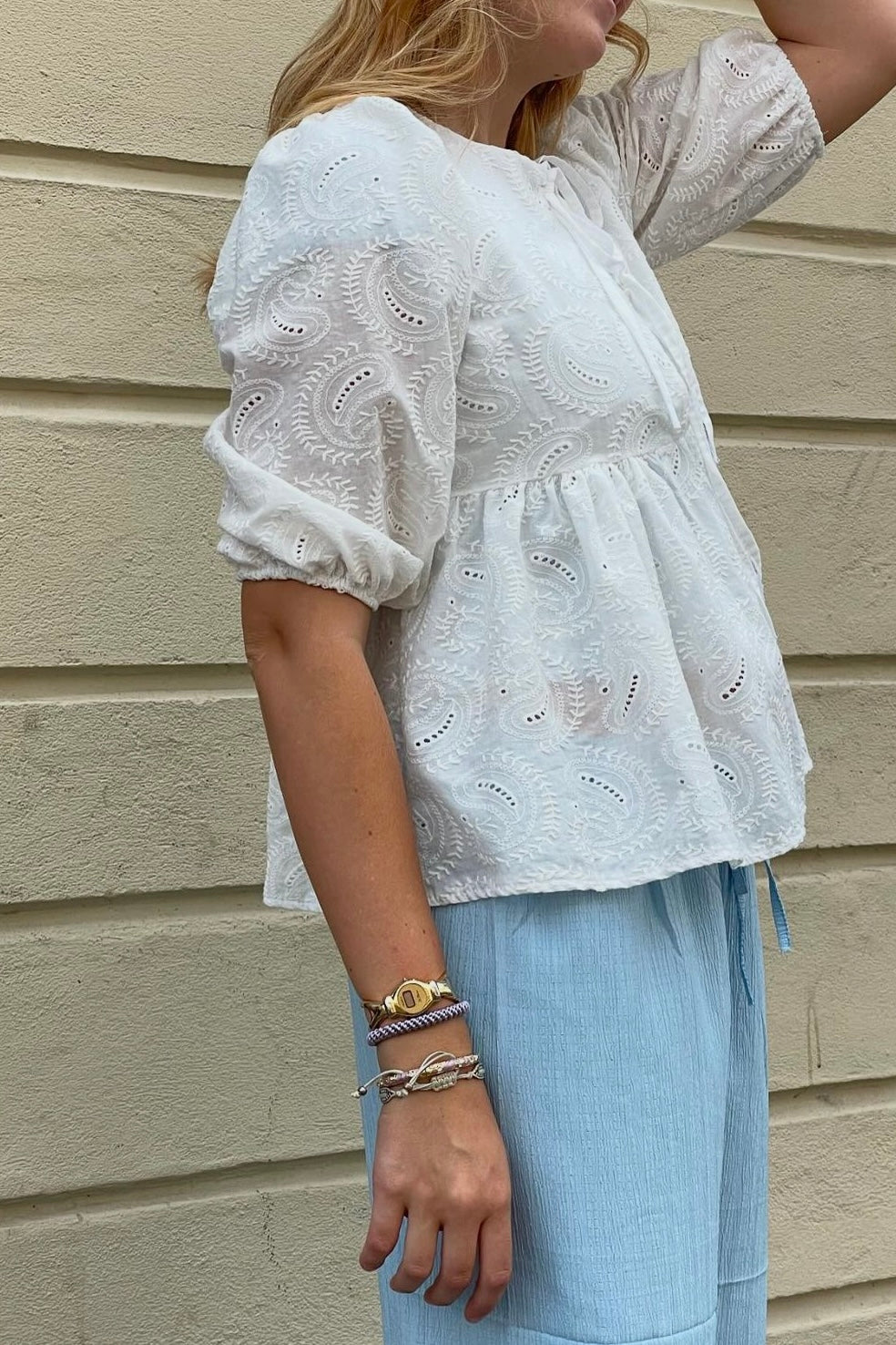 Broderie Anglase Tie Blouse