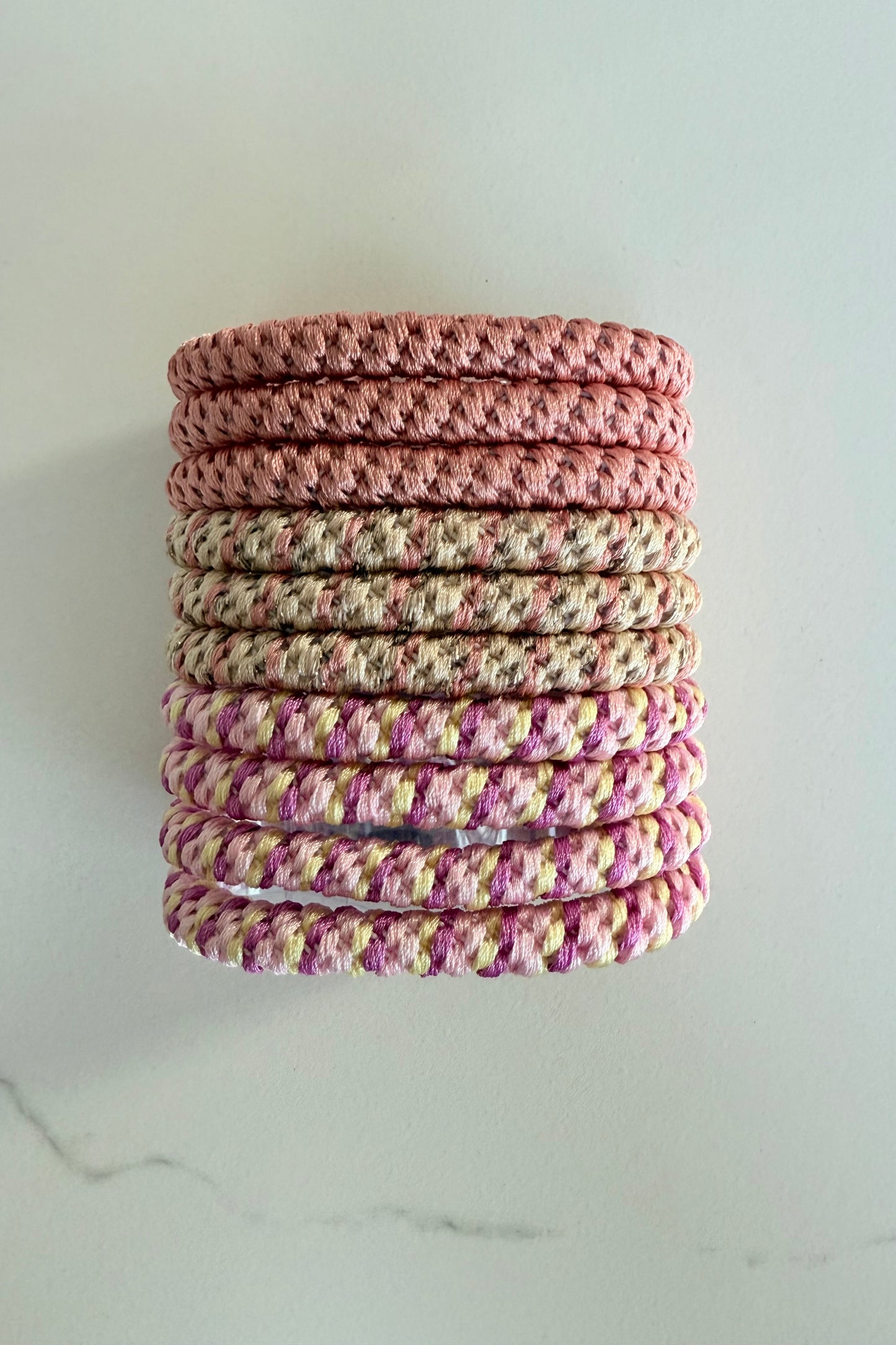 Puk Woven Hair Ties 10pack -Pink
