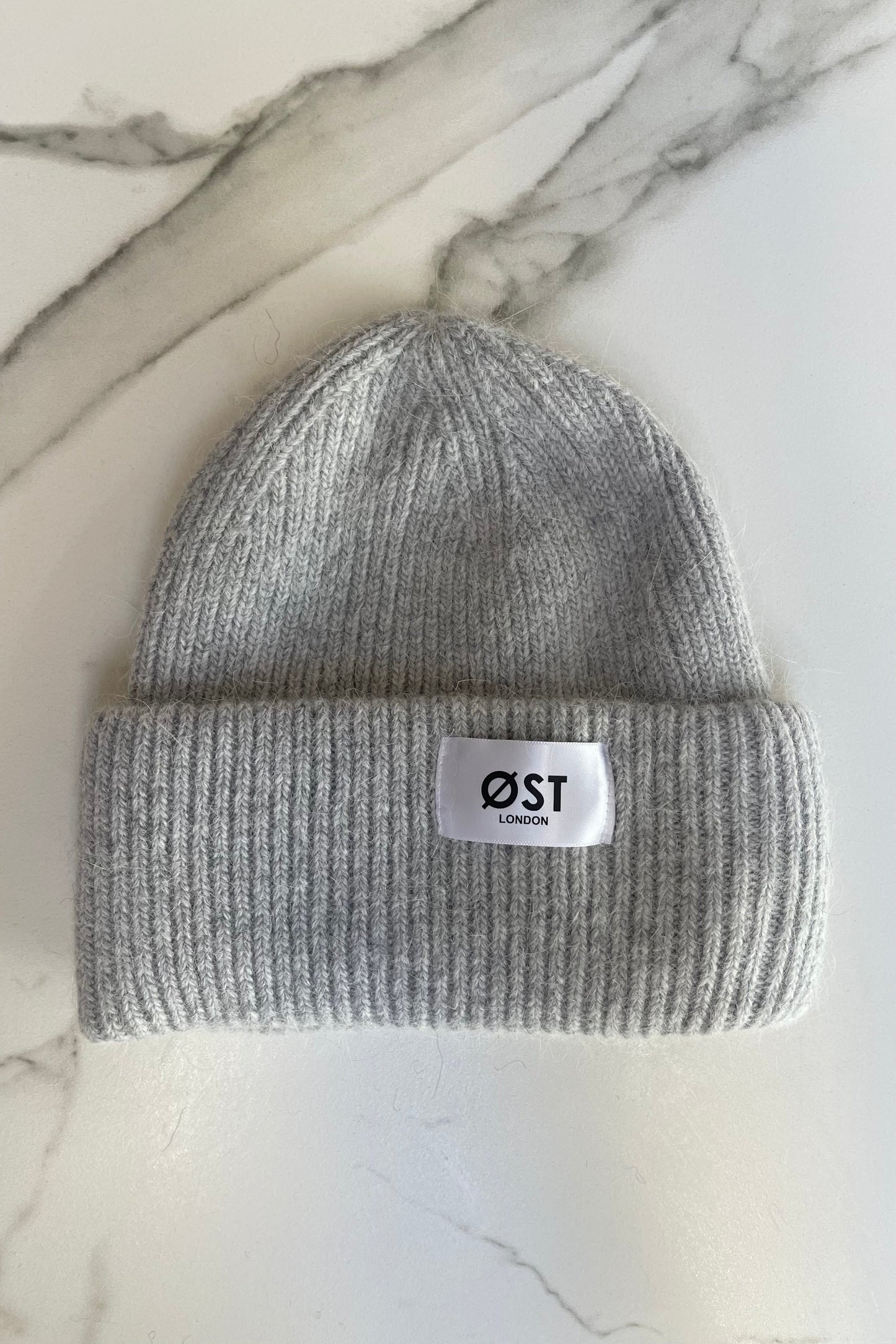Angora Knitted Beanie warm hat light grey