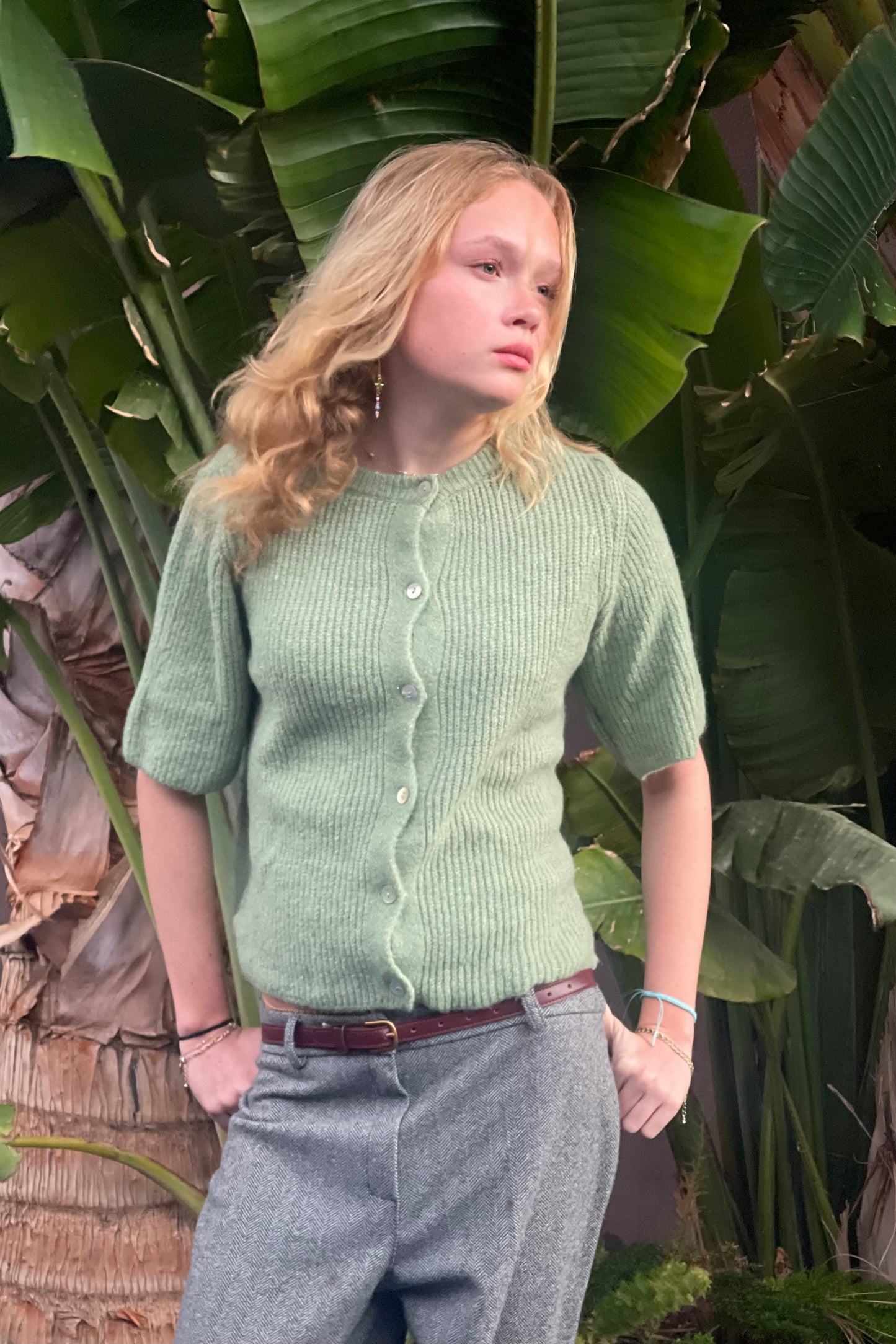 Mathilde Wool Cardigan -Leaf
