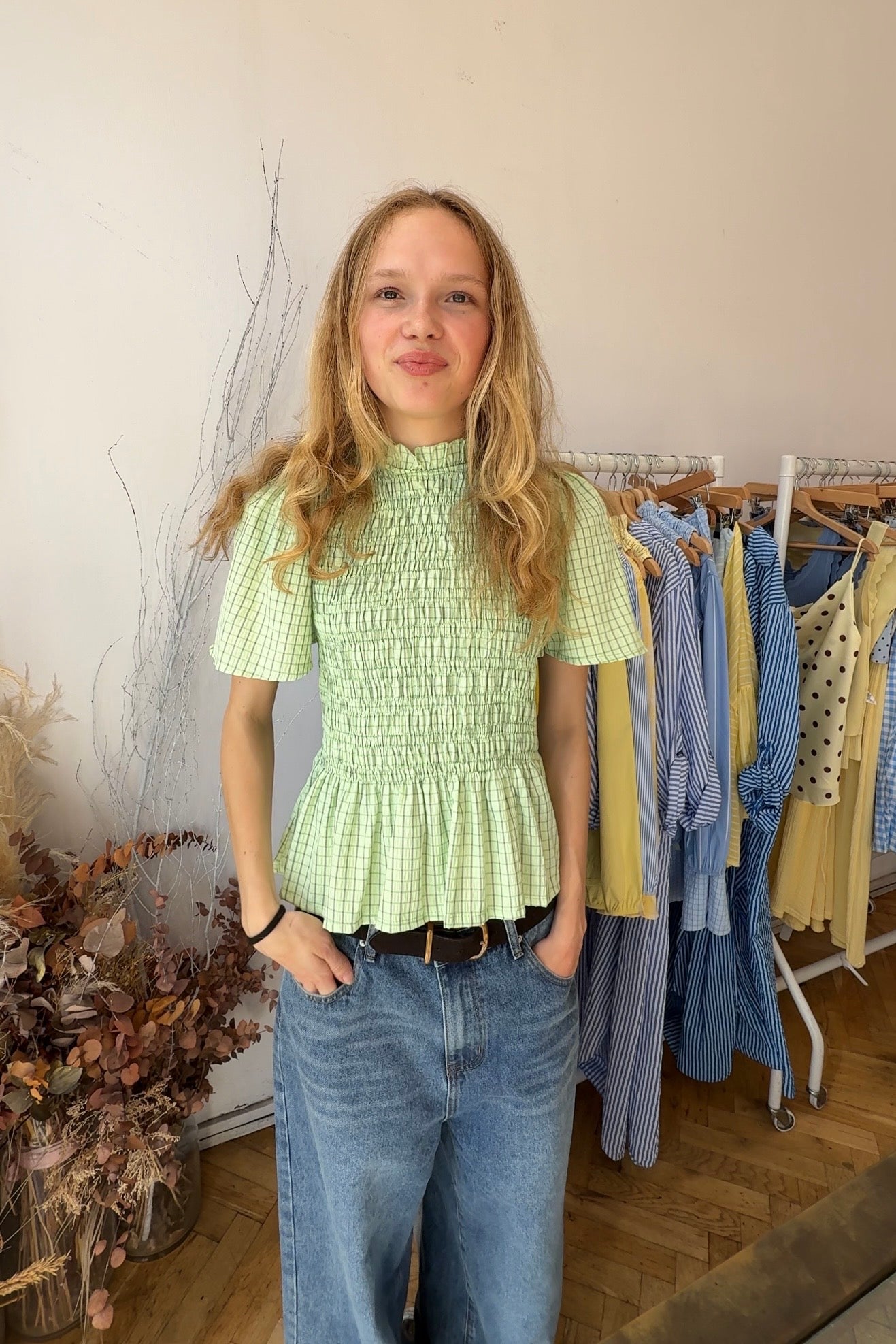 Leonora Smocked Blouse Short Sleeve -Mint Green - Øst London